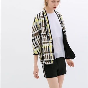 ZARA BLACK CREAM CHARTREUSE AND BROWN JACKET